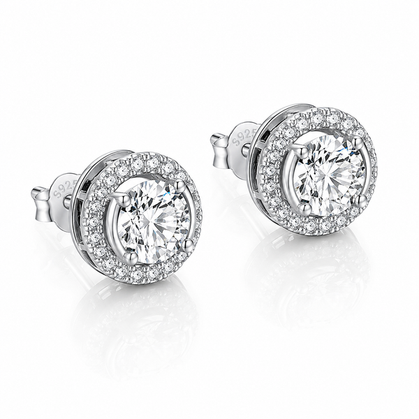 Moissanite Halo Stud Earrings